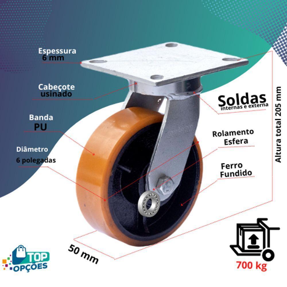 Rodizio Ind Carga Pesada S/Freio 6X2 Pol.Roda Ferro700 Kg - 2