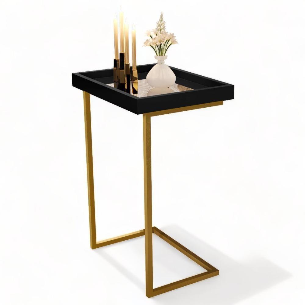 Mesa De Apoio Sofá Jb 4774 Preto E Dourado Bechara - 2