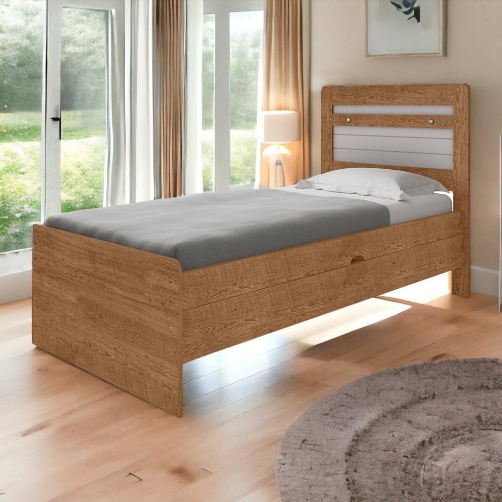 Cama Baú Larissa Solteiro Naturale E Off Com Colchão Framar - 1