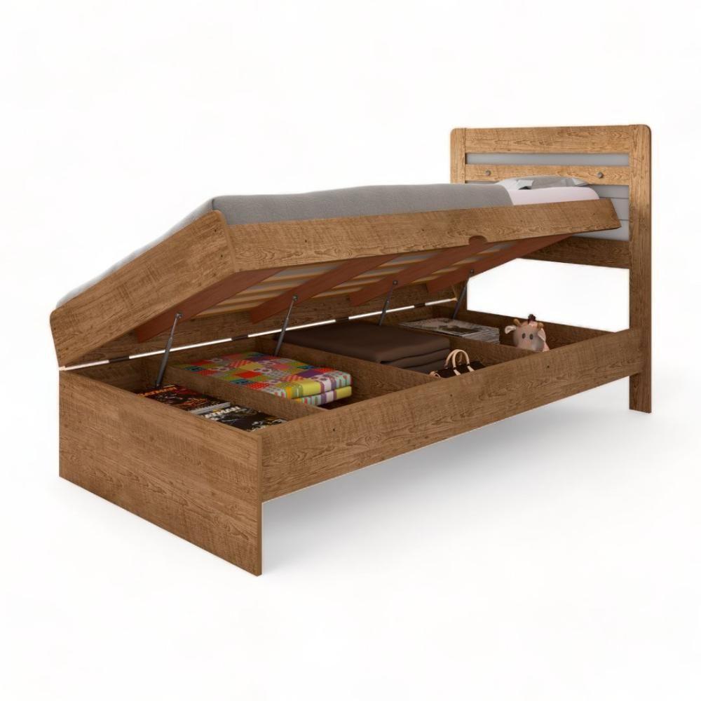 Cama Baú Larissa Solteiro Naturale E Off Com Colchão Framar - 3