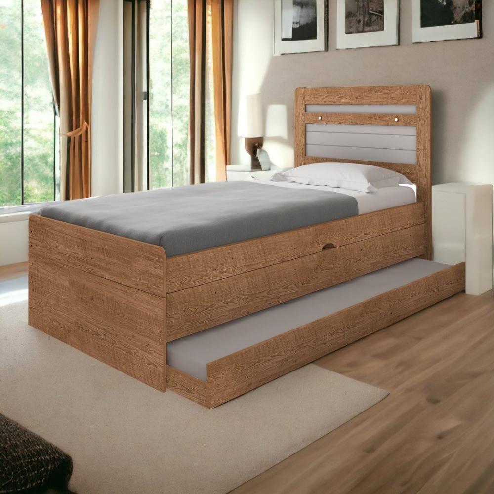 Cama Baú Larissa Solteiro Naturale E Off Com Auxiliar E 02 Colchões Framar - 1