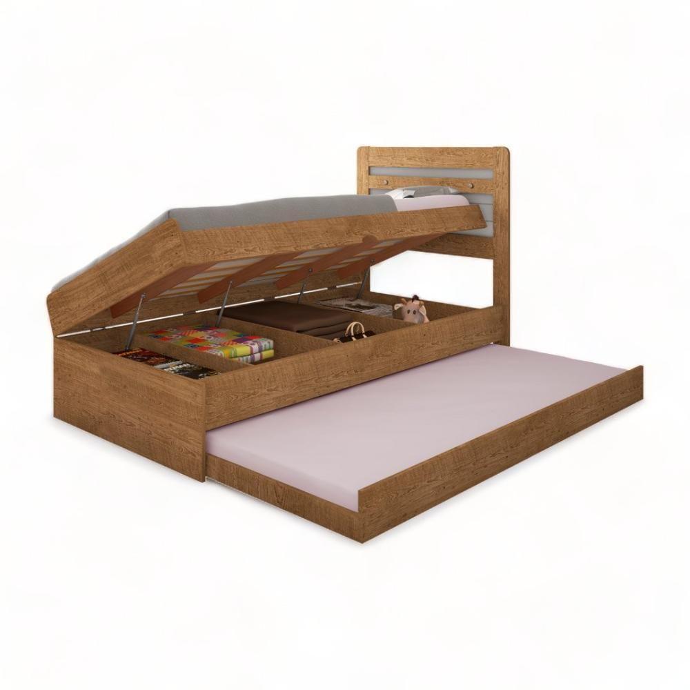 Cama Baú Larissa Solteiro Naturale E Off Com Auxiliar E 02 Colchões Framar - 2