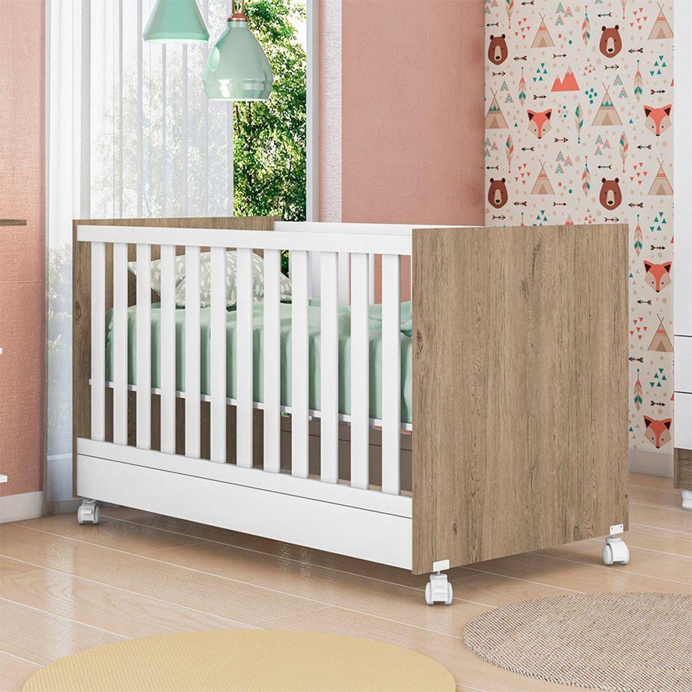 Berço Mini Cama Taís Brilhar Q01 Carvalho Rústico-Branco - 6