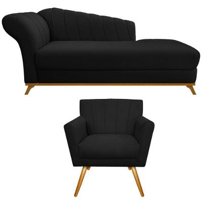 Kit Diva Recamier 160cm Lado Direito E 01 Poltrona Laura Suede Preto