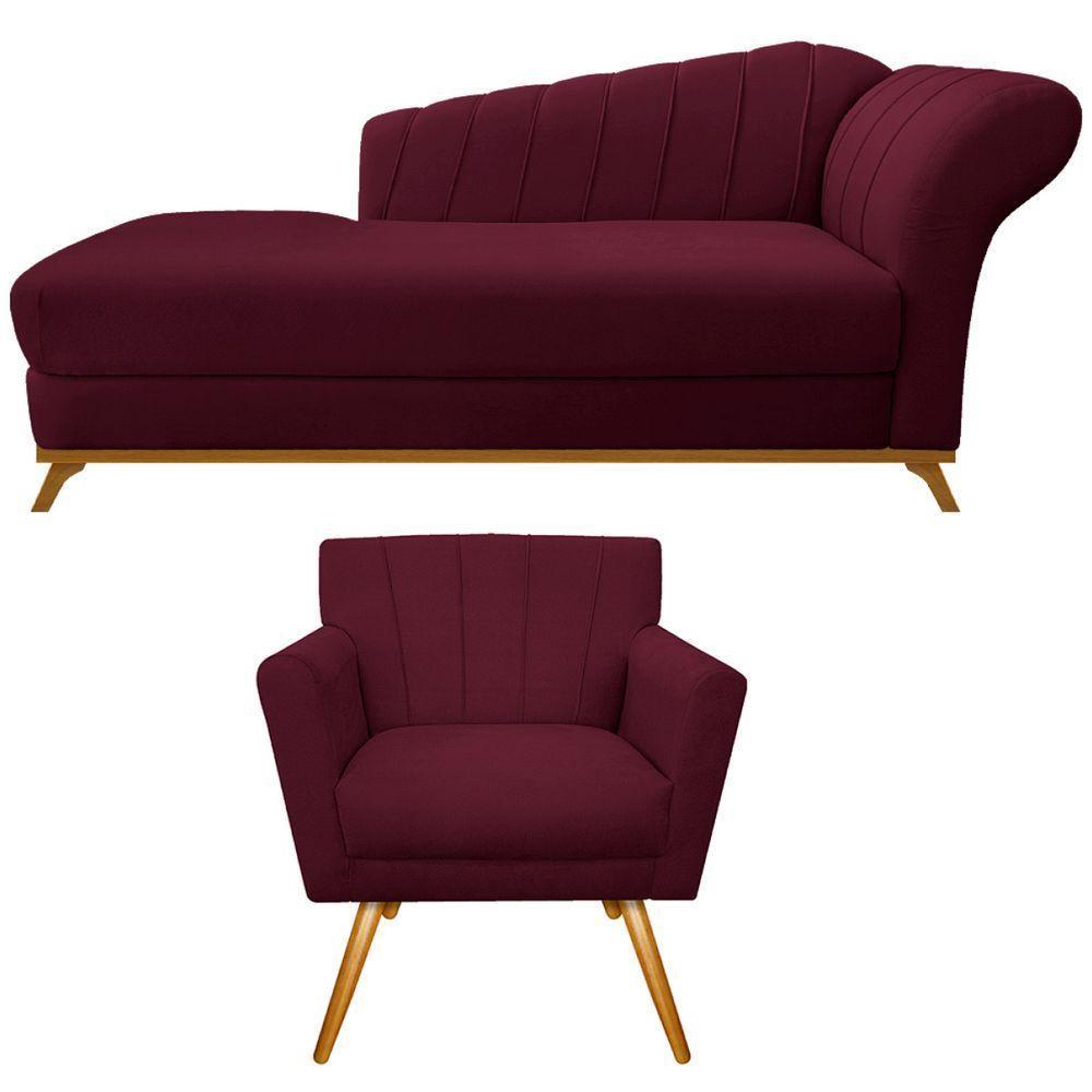 Kit Diva Recamier 185cm Lado Esquerdo E 01 Poltrona Laura Suede Bordô - 1