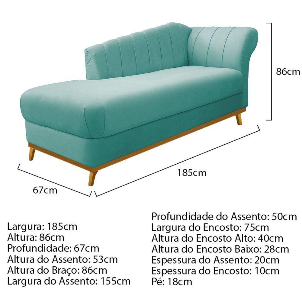 Kit Diva Recamier 185cm Lado Esquerdo E 01 Poltrona Laura Suede Azul Tiffany - 4