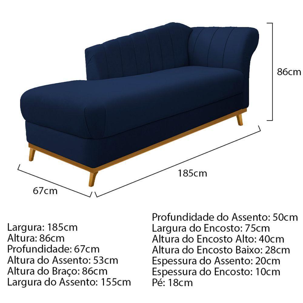Kit Diva Recamier 185cm Lado Esquerdo E 01 Poltrona Laura Suede Azul Marinho - 2