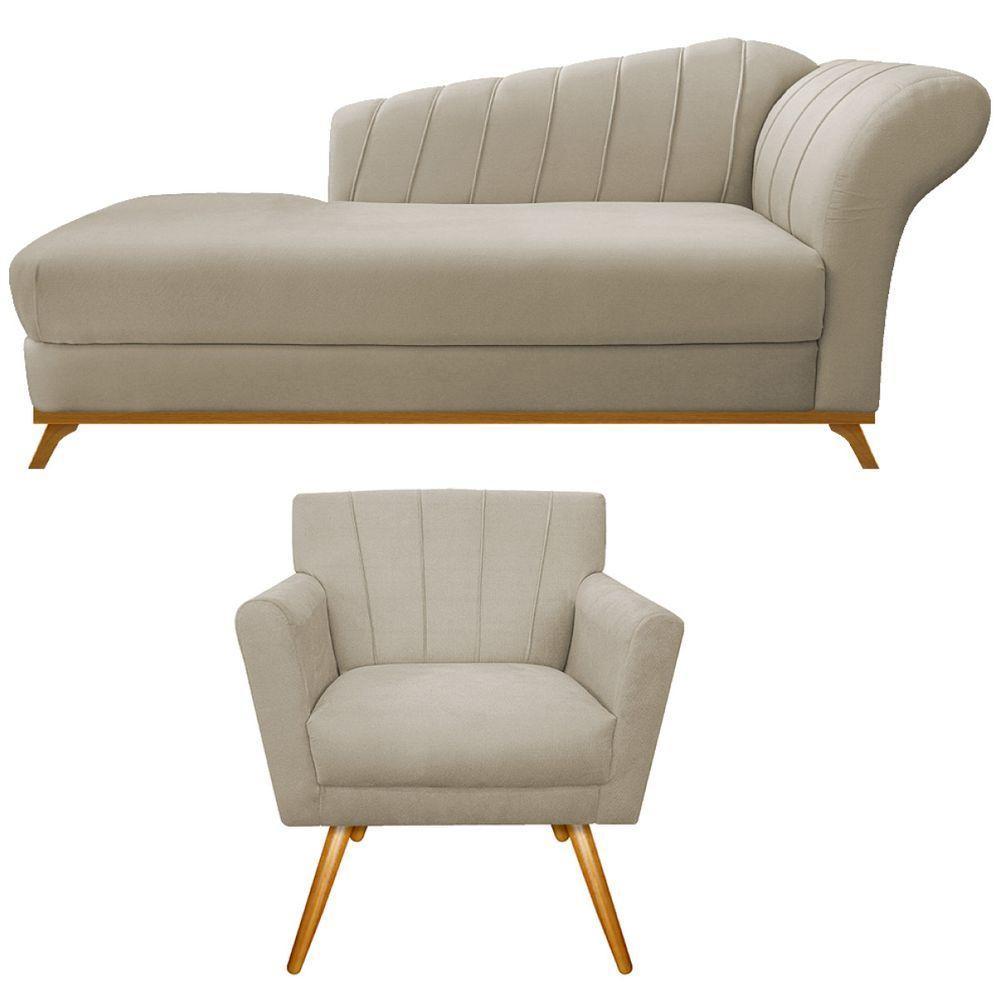 Kit Diva Recamier 185cm Lado Esquerdo E 01 Poltrona Laura Suede Bege - 1