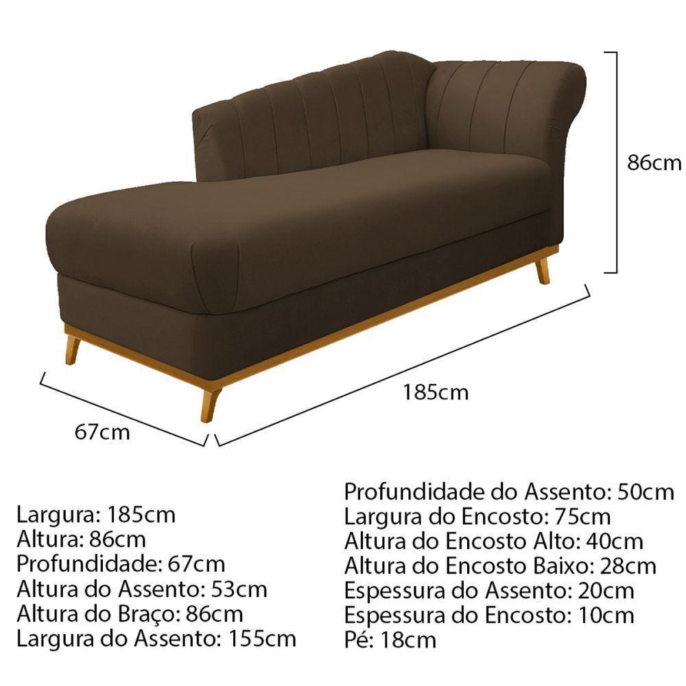 Kit Diva Recamier 185cm Lado Esquerdo E 01 Poltrona Laura Suede Marrom - 7