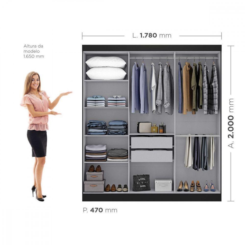Guarda Roupa De Casal Paris 6 Portas Mdp Preto Fosco Maxel Preto Fosco - 3