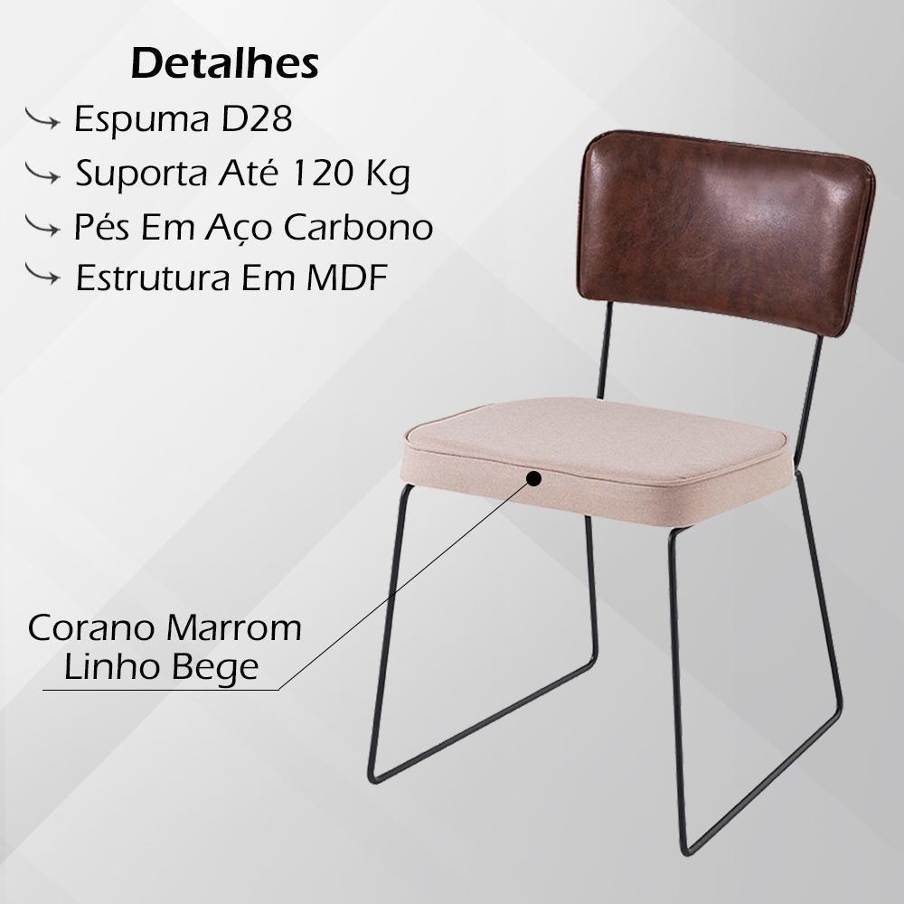 Kit 2 Cadeiras Decorativas F53x1 Linho Bege Corano Marrom Dmobiliario Bege Marrom - 4