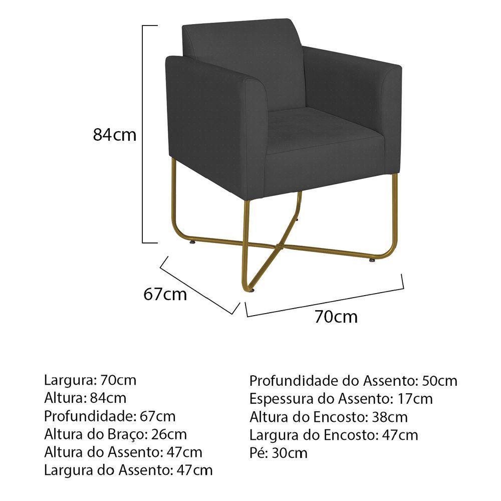 Kit 02 Poltronas Decorativas Andréia Base X Dourada Linho Cor Cinza Escuro - 2