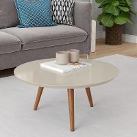 Mesa De Centro Para Sala Madeira Redonda Pés Palito Luna Patrimar Off White