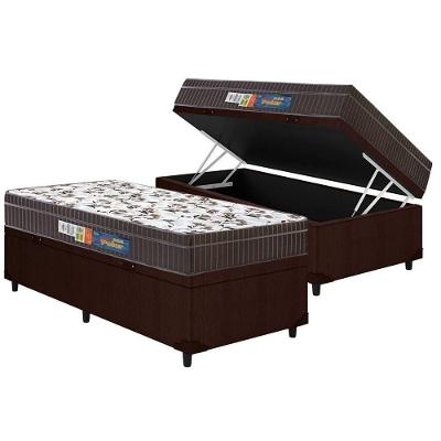 Cama Box Baú Solteiro: Colchão Espuma D45 Polar Pérola Euro Pillow + Base CRC Courano Brown(88x188)