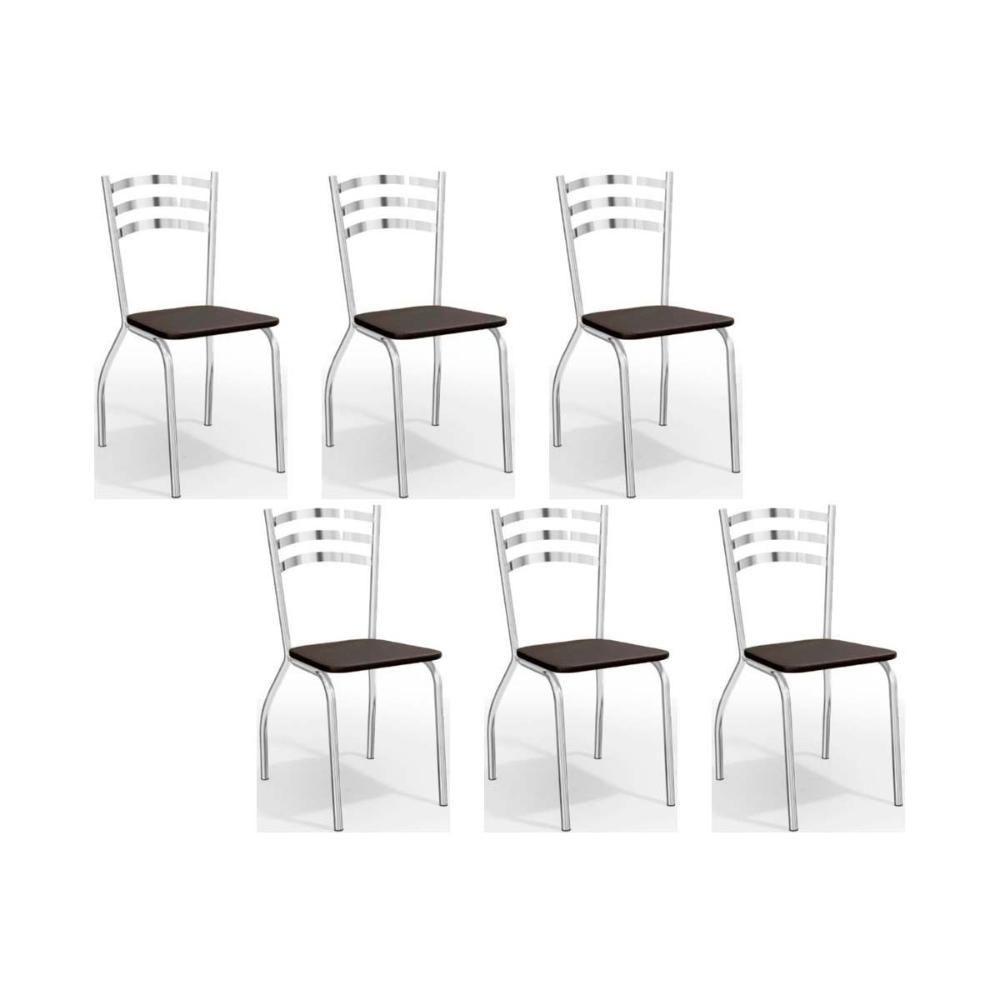 Cadeiras de Cozinha Portugal C007 Kit 6 Un Cromada - Assento Preto 110 - Kappesberg - 1