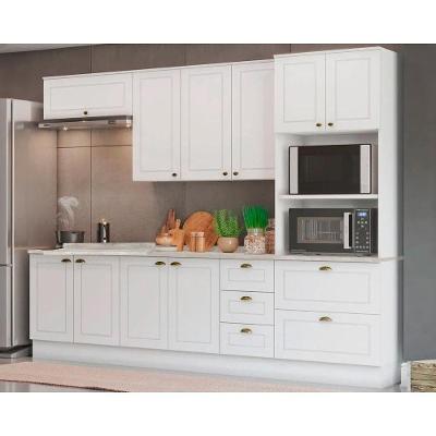 Cozinha Completa Americana Henn em MDF 120cm Branco com Paneleiro Aéreos e Balcões