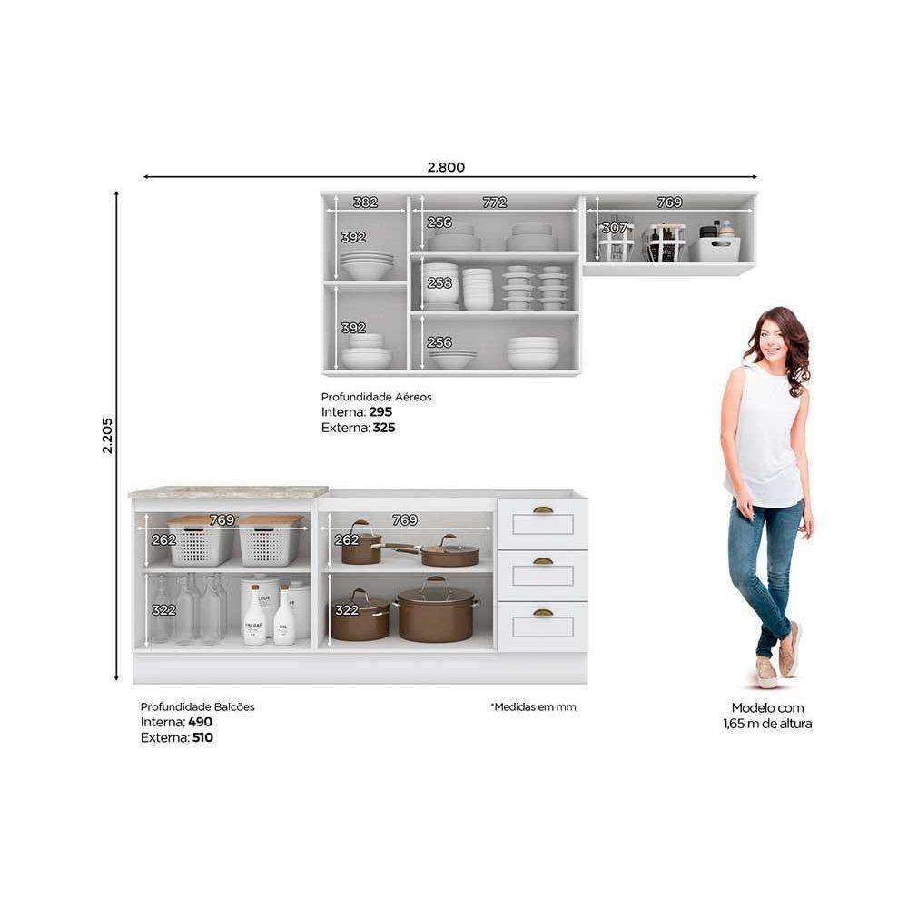 Kit De Cozinha Completa 5 Peças Americana (2 Armários 2 Balcões 1 Complemento) C5p15 Branco - Henn - 4