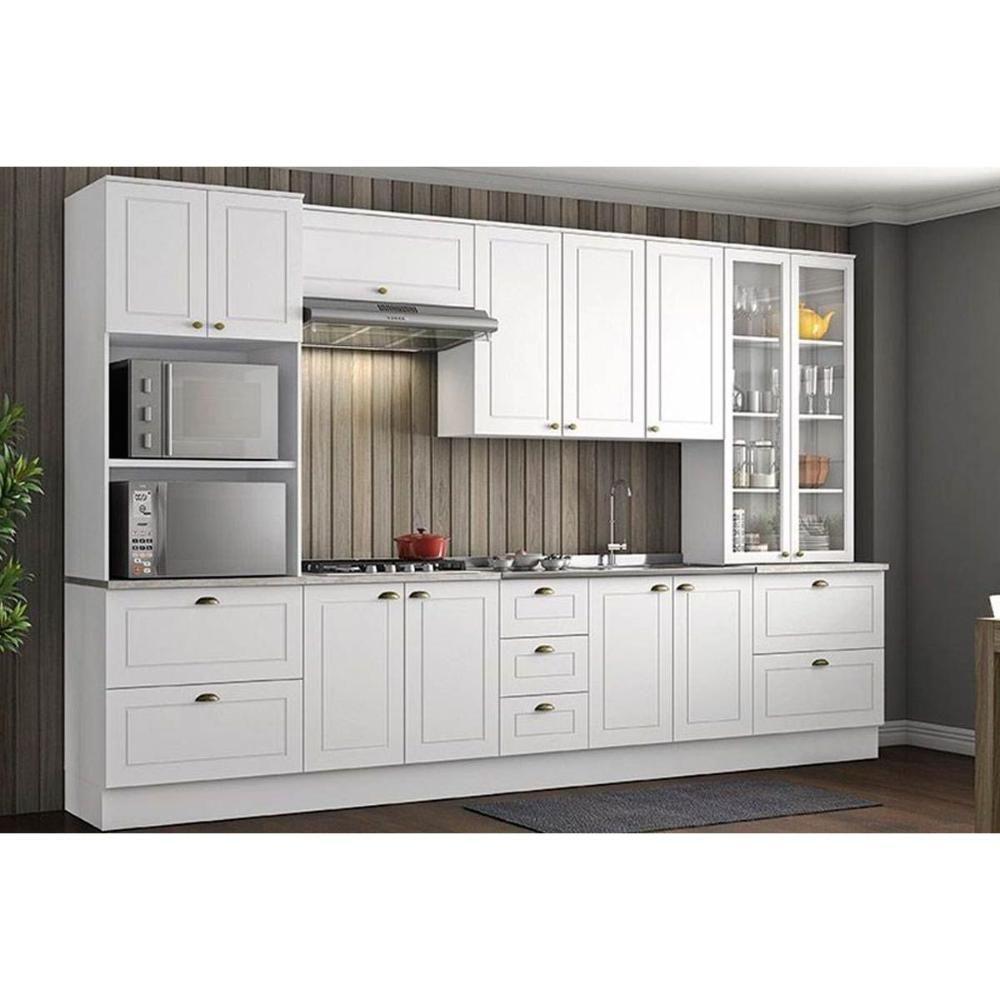 Kit De Cozinha Modulada 8pçs 2 Armários 2 Balcões 2 Paneleiros 2 Complementos C8P01 Branco Henn - 1