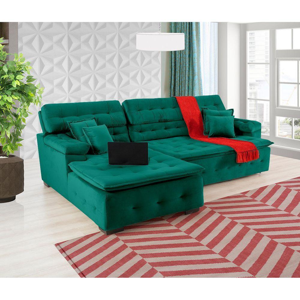 Sofá Retrátil E Reclinável Com Chaise Orlando 2.20x1.50m - Sofisticato-verde - 2