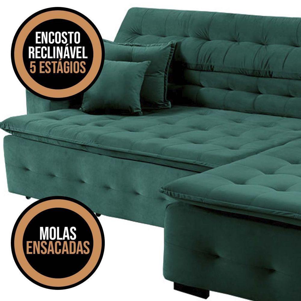Sofá Retrátil E Reclinável Com Chaise Orlando 2.20x1.50m - Sofisticato-verde - 6