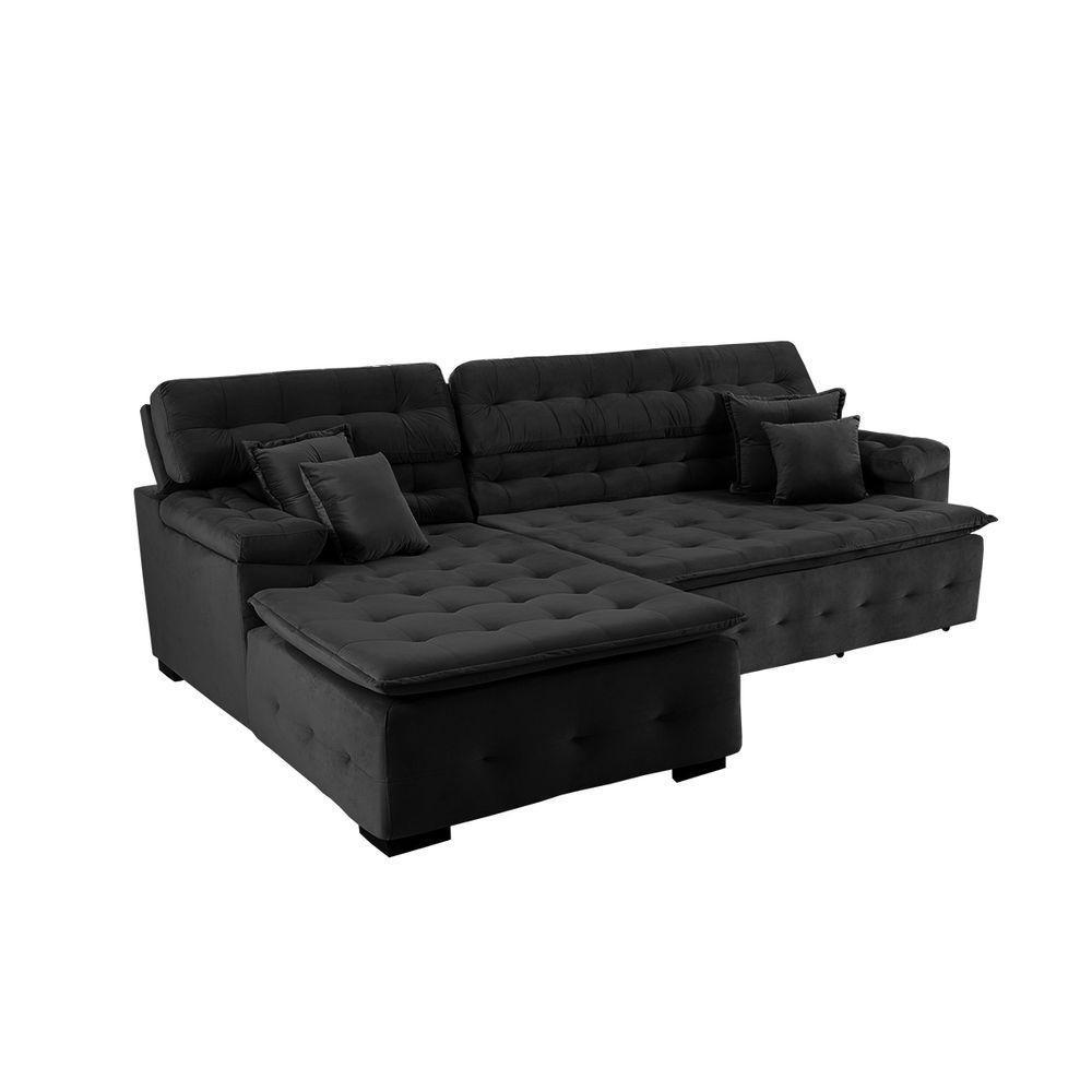 Sofá Retrátil E Reclinável Com Chaise Orlando 2.20x1.50m - Sofisticato-preto - 1