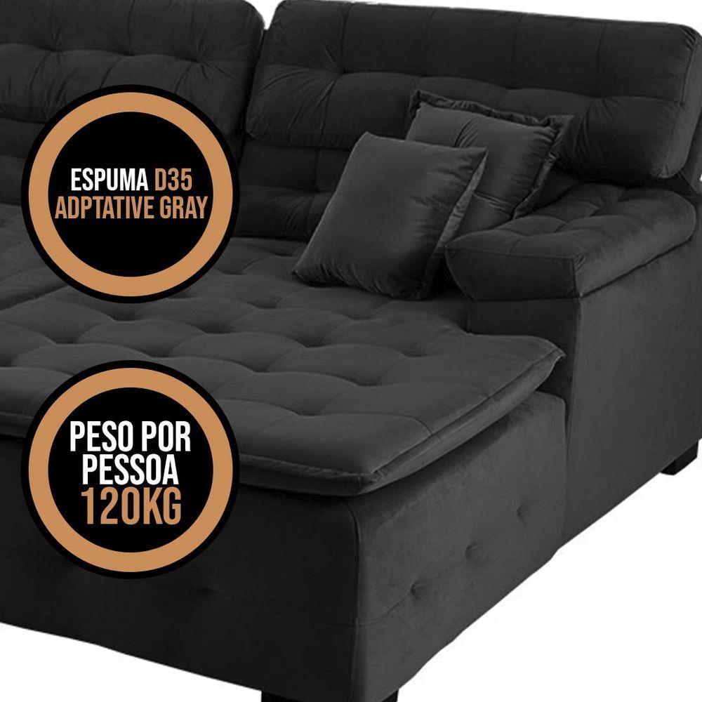 Sofá Retrátil E Reclinável Com Chaise Orlando 2.20x1.50m - Sofisticato-preto - 6