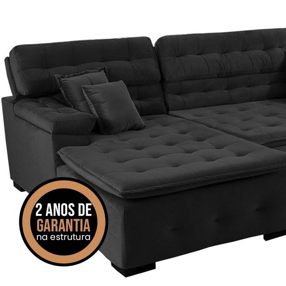 Sofá Retrátil E Reclinável Com Chaise Orlando 2.20x1.50m - Sofisticato-preto - 7