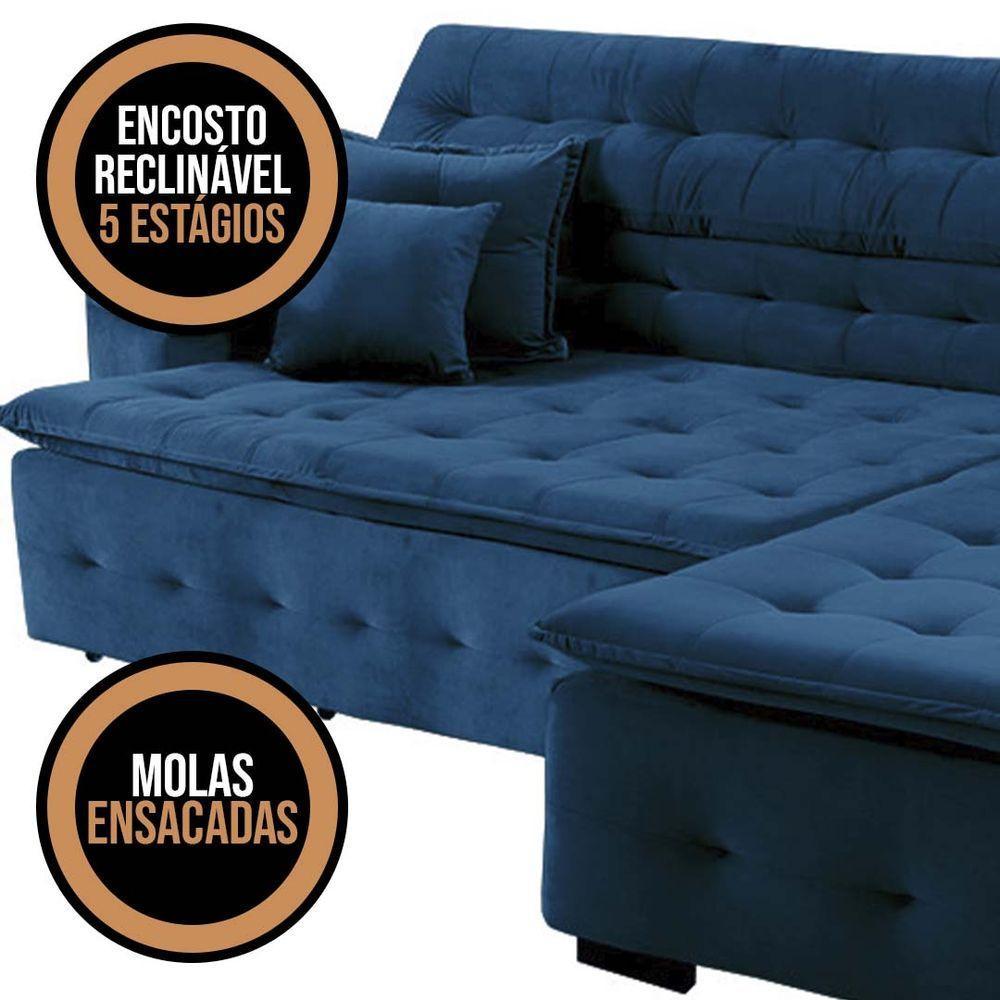 Sofá Retrátil E Reclinável Com Chaise Orlando 2.20x1.50m - Sofisticato-azul - 4
