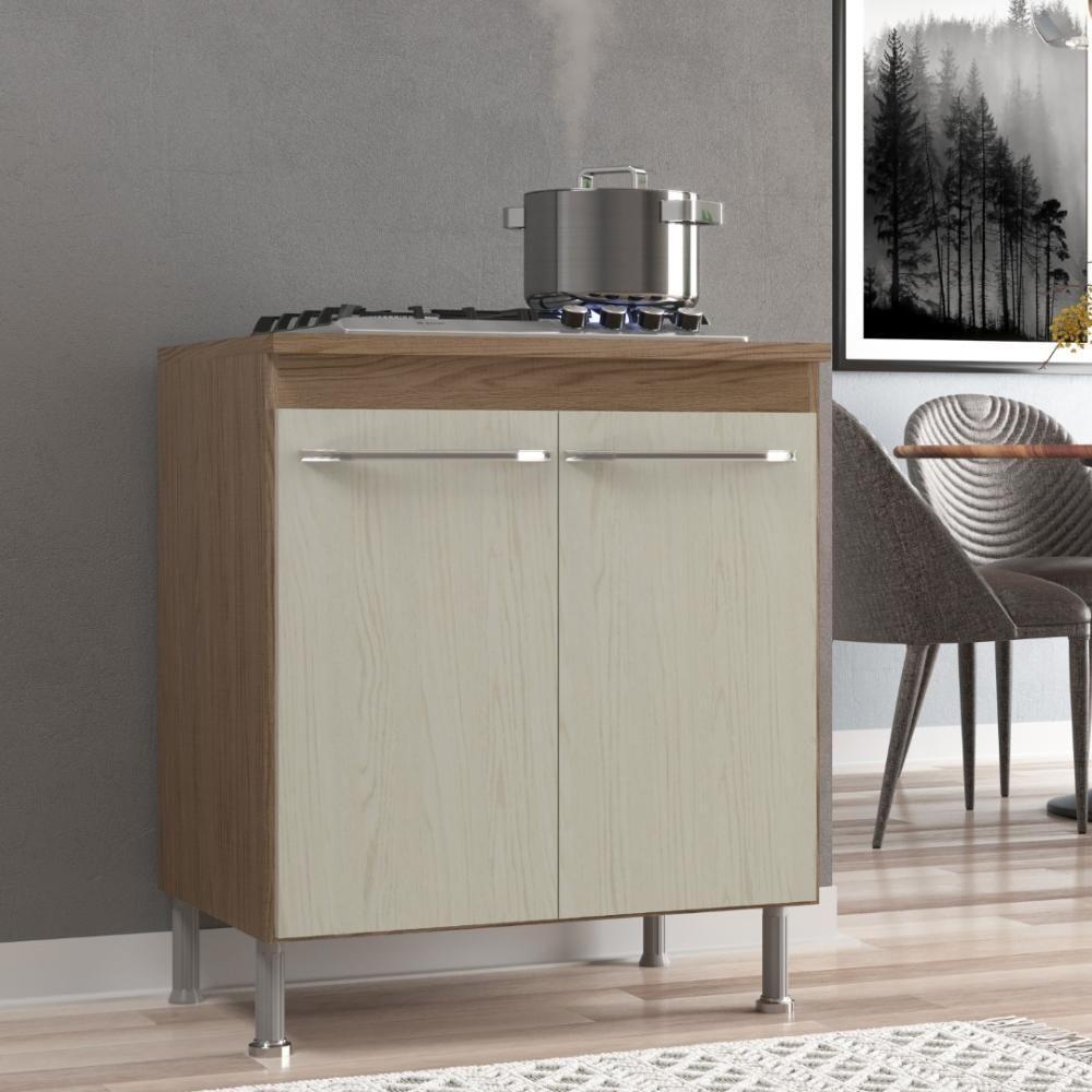 Balcão Modulado Com Tampo Fidelitá Paris 70cm 2 Portas Nogal/salinas - 1