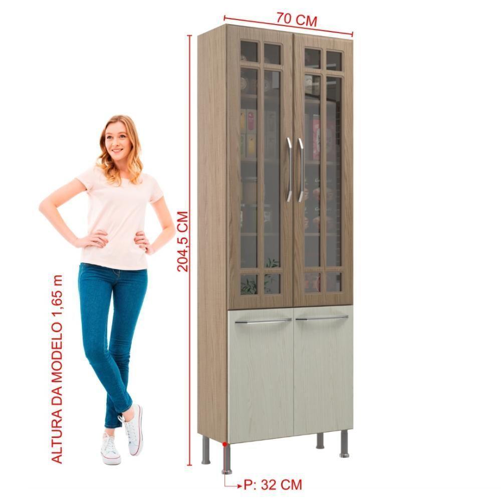 Paneleiro Duplo Modulado Com Vidro Fidelitá Paris 70cm 4 Portas Nogal/salinas - 4