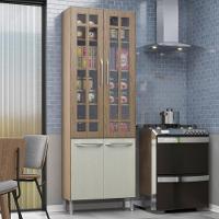 Paneleiro Duplo Modulado Com Vidro Fidelitá Paris 70cm 4 Portas Nogal/salinas - 1