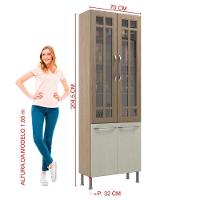 Paneleiro Duplo Modulado Com Vidro Fidelitá Paris 70cm 4 Portas Nogal/salinas