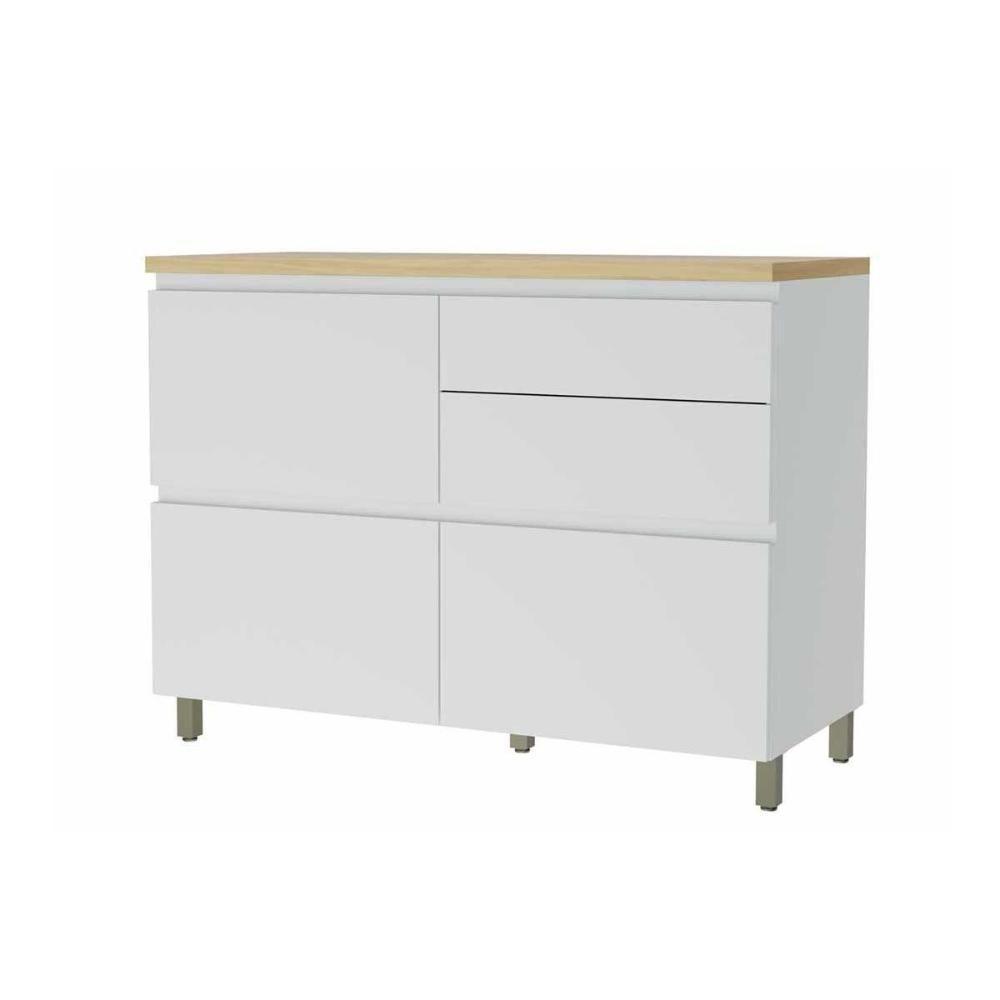 Armário de Cozinha Modulado Balcão Rainha 1 Porta e 4 Gaveta c/ Tampo 120 cm Branca/Nature - Nesher - 1