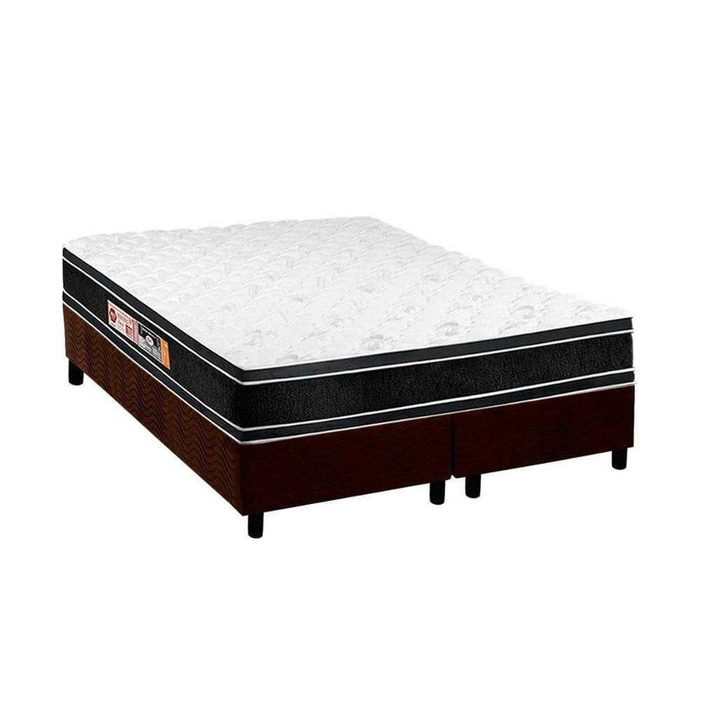 Cama Box King: Colchão Espuma D33 Castor Black e White Double Face + Base CRC Suede Brown(193x203) - 1