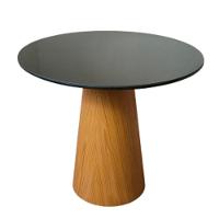 Mesa De Jantar Cone 90 Cm Base Madeira Freijó Tampo Laca + Vidro Preto - 1