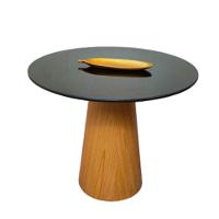 Mesa De Jantar Cone 90 Cm Base Madeira Freijó Tampo Laca + Vidro Preto - 3