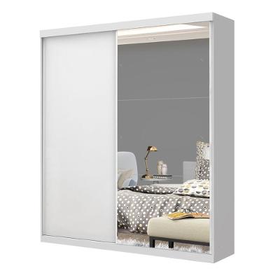 Guarda Roupa Solteiro Cléo 2 Portas de Correr 2 Gavetas Branco com Espelhos MDP