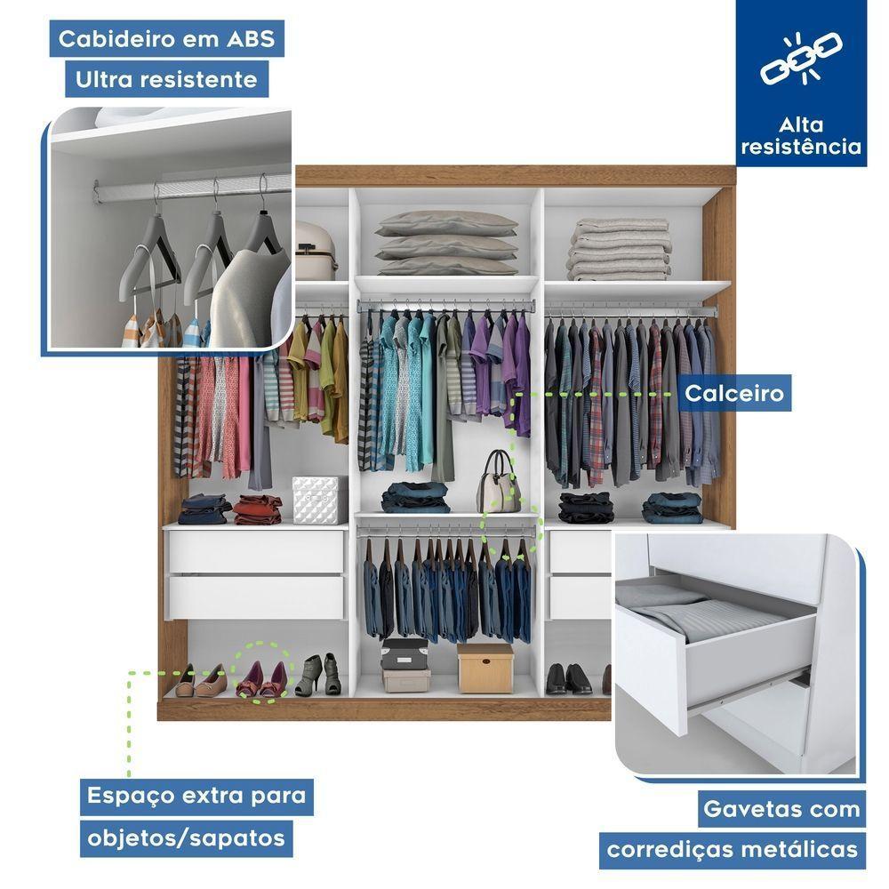 Guarda Roupa Casal 3 Portas De Correr 4 Gavetas Cronos Minastex - 5