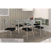 Conjunto: Mesa de Cozinha Reno c/ Tampo de Vidro 150cm + 6 Cadeiras Portugal Cromada/Preto - Kappesberg - 1
