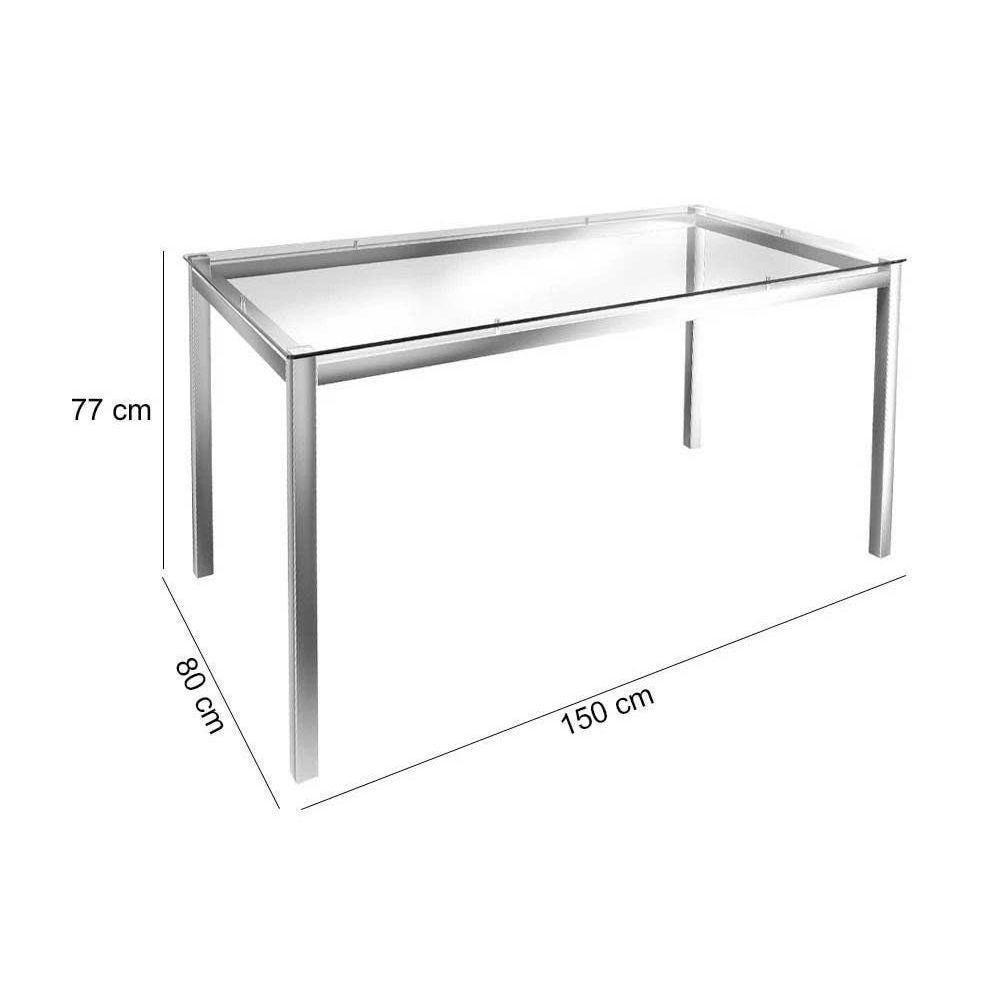 Conjunto: Mesa Sala Jantar Reno c/ Tampo Vidro 150cm + 6 Cadeiras Portugal Cromado/Courano Preto - Kappesberg - 4