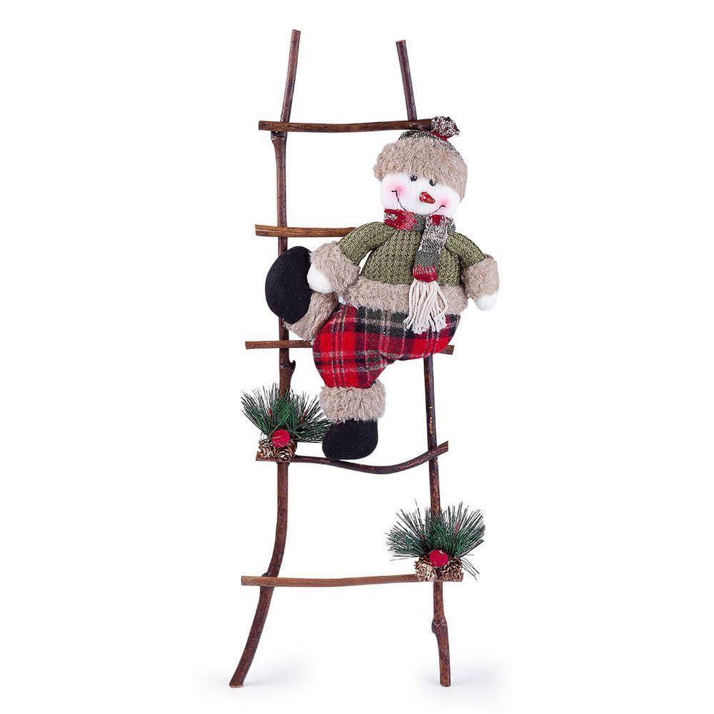 Escada De Natal Decorativa Rústica Em Poliéster Com Boneco 60cm Boneco De Neve - 1