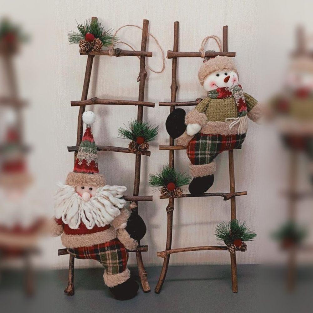 Escada De Natal Decorativa Rústica Em Poliéster Com Boneco 60cm Boneco De Neve - 2