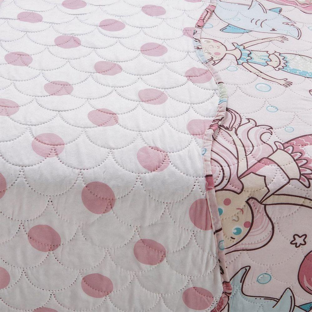 Kit Cobre Leito Rolinho Solteiro + Porta Travesseiro Toque Macio Mermaid - 3