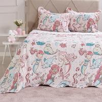 Kit Cobre Leito Rolinho Solteiro + Porta Travesseiro Toque Macio Mermaid - 2