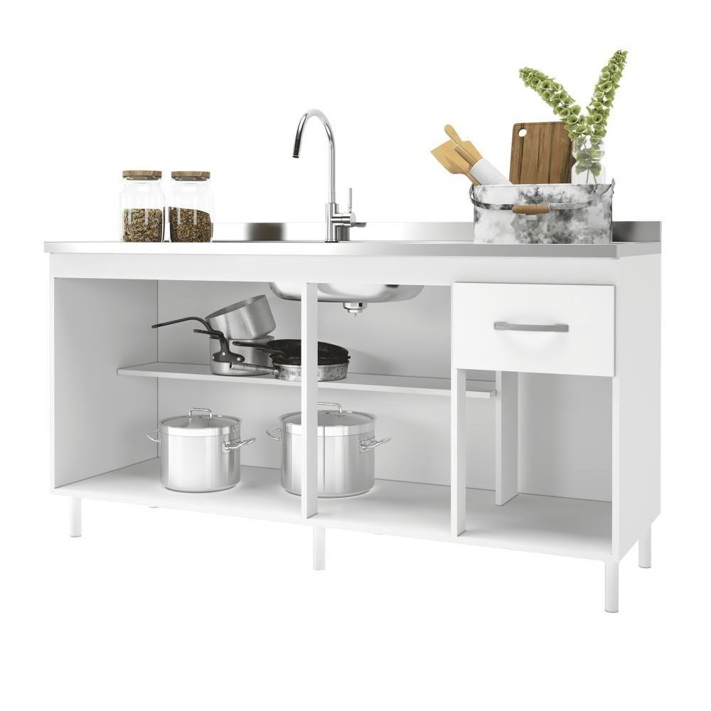 Balcão De Cozinha Para Pia De 160cm Sem Tampo Suiça Fidelitá 4 Portas 1 Gaveta Branco - 2