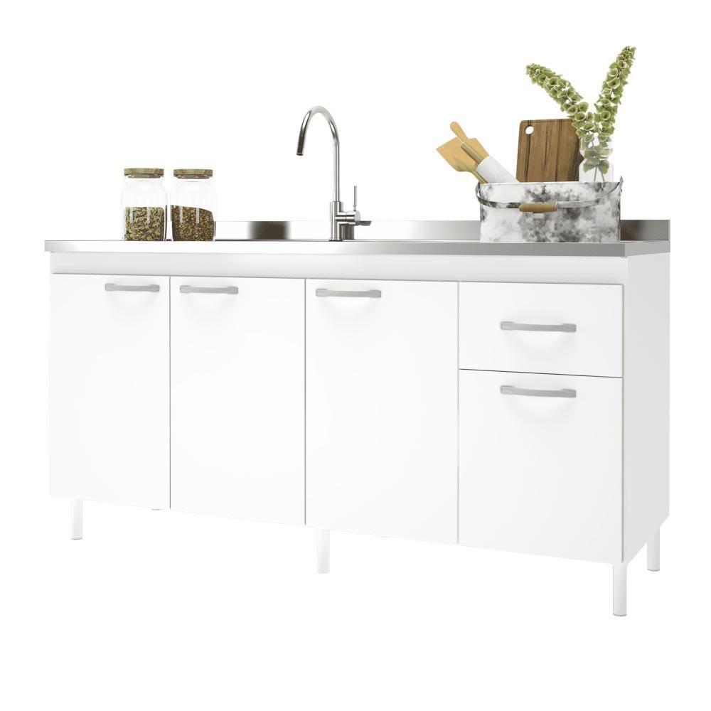 Balcão De Cozinha Para Pia De 160cm Sem Tampo Suiça Fidelitá 4 Portas 1 Gaveta Branco - 3