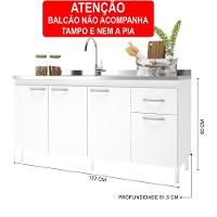 Balcão De Cozinha Para Pia De 160cm Sem Tampo Suiça Fidelitá 4 Portas 1 Gaveta Branco