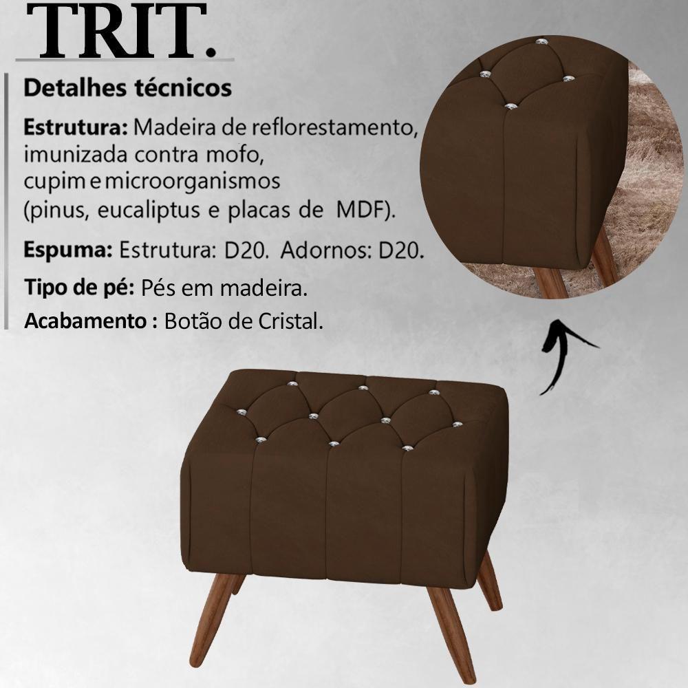 Puff Puf Para Sala Pes Madeira Trit Veludo Sl 942 Peer Sl 942 - 7