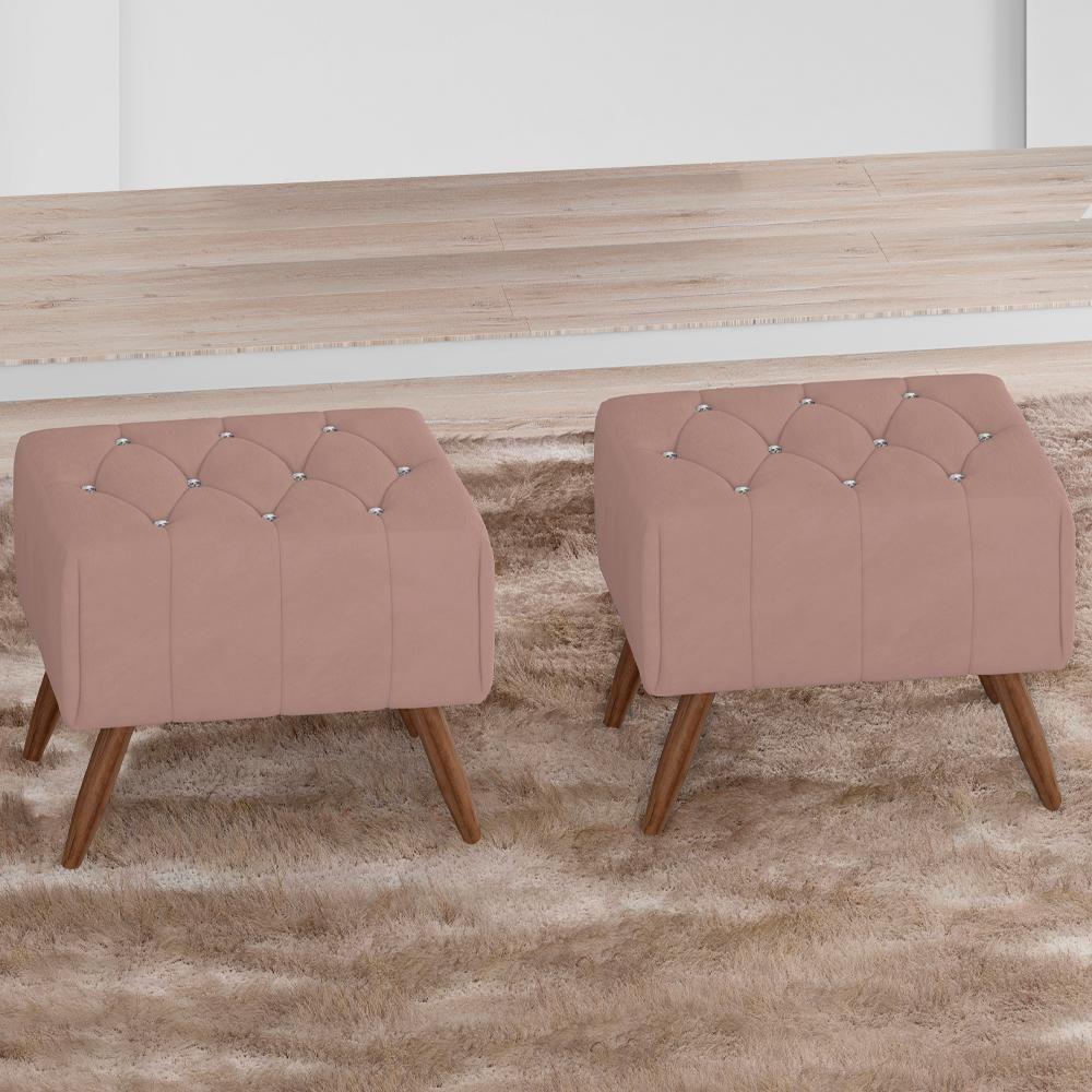 Kit 2 Puff Puf Para Sala Pes Madeira Trit Veludo Sl 949 Peer Sl 949 - 4