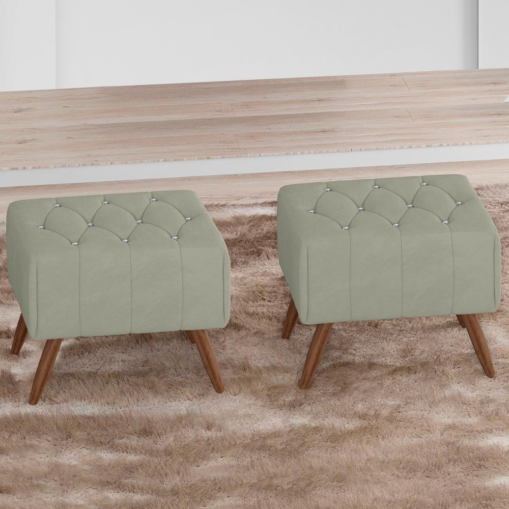 Kit 2 Puff Puf Para Sala Pes Madeira Trit Veludo Sl 940 Peer Sl 940 - 4